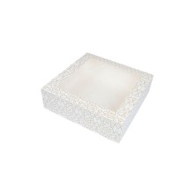 Cajas Pastelería Con Ventana Blanco y Dorado 32 x 32 x 10 cm. (Pack 50 Uds.) García de Pou - La Casa de Vesta